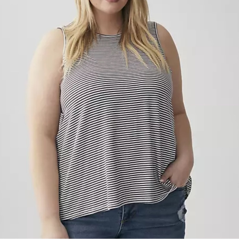 Molly & Isadora black and white Lynn striped tanktop 2X, soft w/ stretch